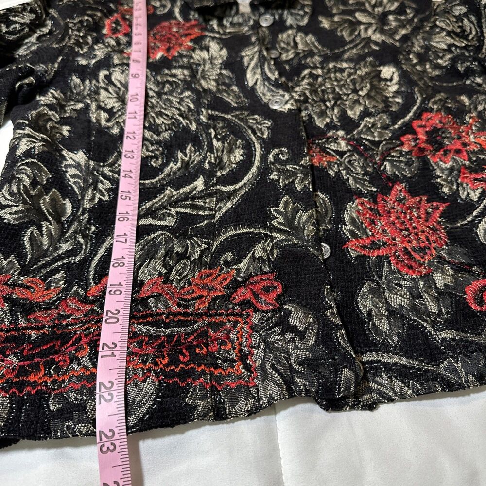 Women’s Chicos Embroidered Beaded Black Gold Red Blazer Jacket Career Size 1 - Picture 12 of 14